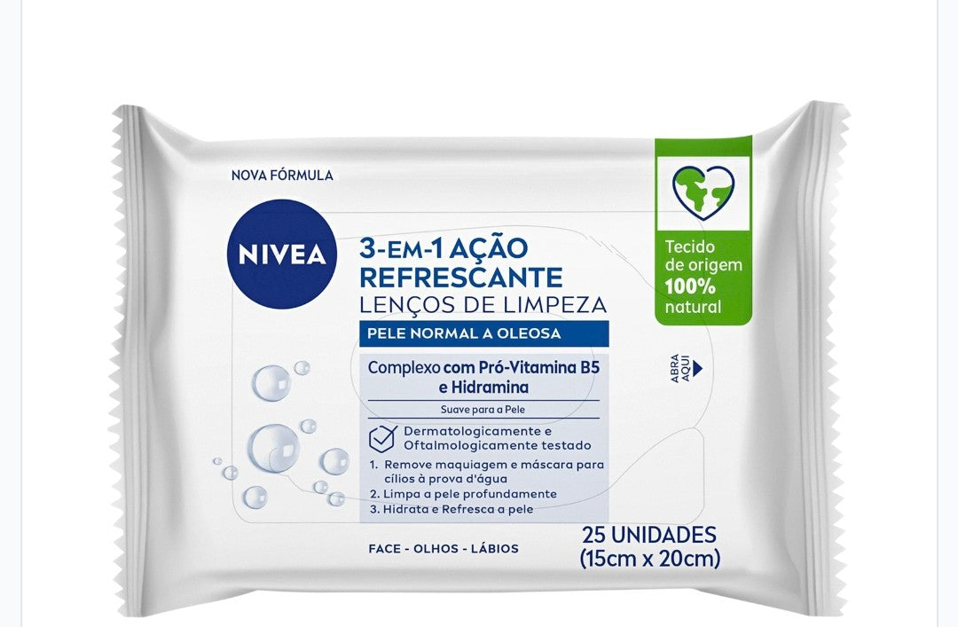 NIVEA Ação Refrescante 3 em 1 - Lenço de Limpeza Facial (25 Unidades) > NIVEA Ação Refrescante 3 em 1 - Lenço de Limpeza Facial (25 Unidades)