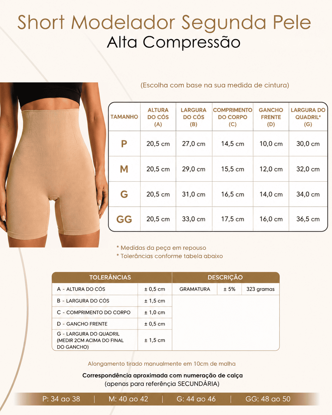 Short Modelador Segunda Pele com Barbatanas e Tecido Duplo c/ abertura higiênica