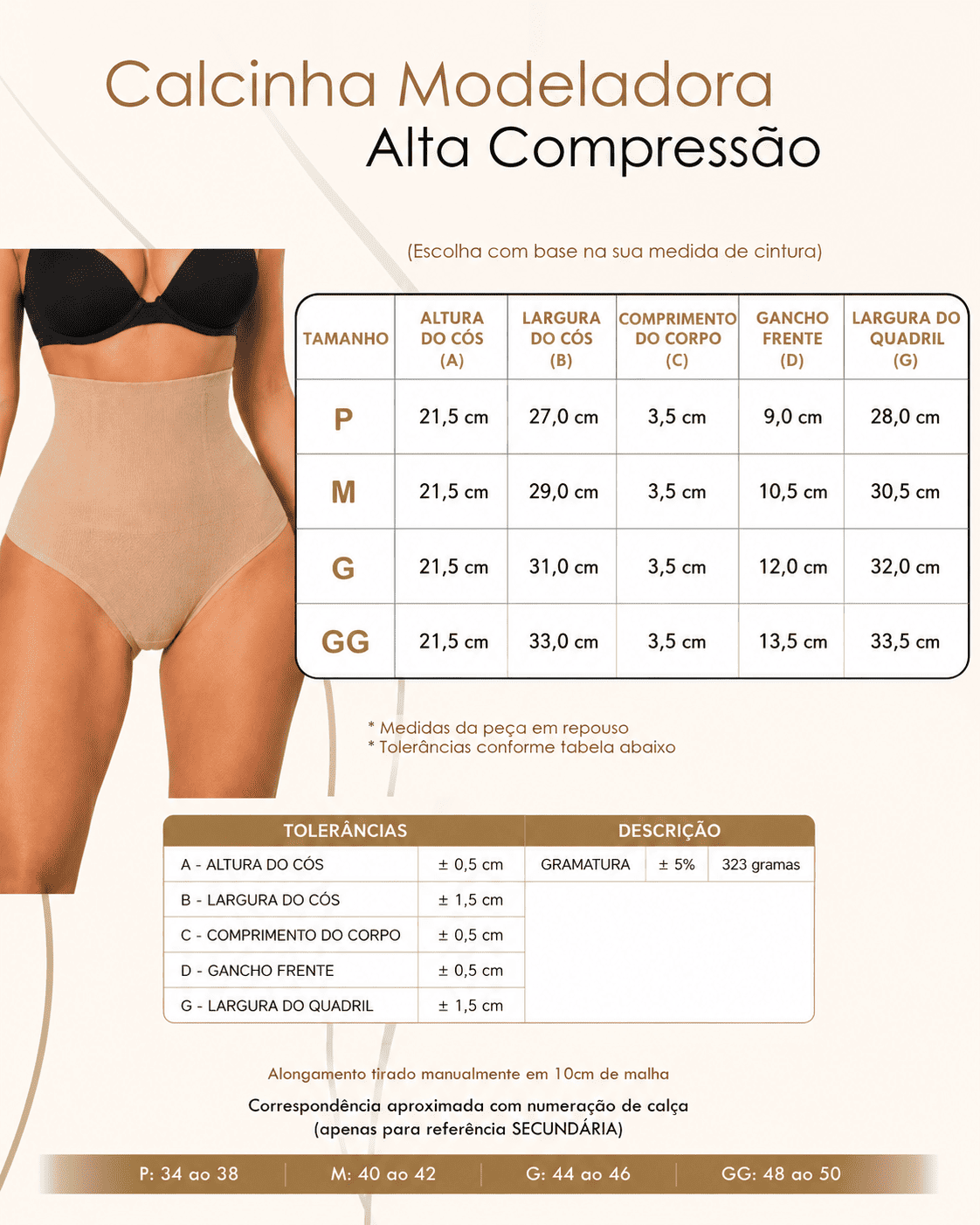 Calcinha Modeladora Segunda Pele com Barbatanas e Tecido Duplo c/ colchetes